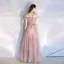 Classy Blushing Pink Evening Dresses  2020 A-Line / Princess Off-The-Shoulder Beading Crystal Pearl Sleeveless Backless Floor-Length / Long Formal Dresses