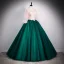 Elegant Dark Green Prom Dresses 2020 Ball Gown Scoop Neck Beading Rhinestone Appliques Lace Flower 3/4 Sleeve Backless Floor-Length / Long Formal Dresses
