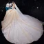 Luxury / Gorgeous Champagne Wedding Dresses 2020 Ball Gown High Neck Sequins Lace Flower Appliques 3/4 Sleeve Backless Royal Train