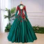 Vintage / Retro Quinceañera Ink Blue Prom Dresses 2018 Ball Gown Lace Appliques Pearl High Neck Backless Long Sleeve Floor-Length / Long Formal Dresses