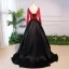 Elegant Black Prom Dresses 2018 Ball Gown Beading Bow Scoop Neck Backless Long Sleeve Sweep Train Formal Dresses