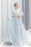 Mode Argenté Robe De Soirée 2020 Princesse Encolure Dégagée Paillettes En Dentelle Fleur 1/2 Manches Dos Nu Longue Robe De Ceremonie