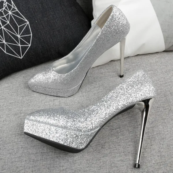 Glitter Candy Roze Avond Pumps 2019 Pailletten 12 cm Naaldhakken / Stiletto Spitse Neus Pumps