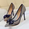 Affordable Black Casual Pumps 2019 Bow 9 cm Stiletto Heels Pointed Toe Pumps