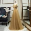 Élégant Doré Robe De Soirée 2019 Princesse V-Cou Perlage En Dentelle Paillettes Sans Manches Dos Nu Longue Robe De Ceremonie