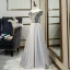 Classic Grey Prom Dresses 2019 A-Line / Princess Off-The-Shoulder Suede Short Sleeve Backless Floor-Length / Long Formal Dresses