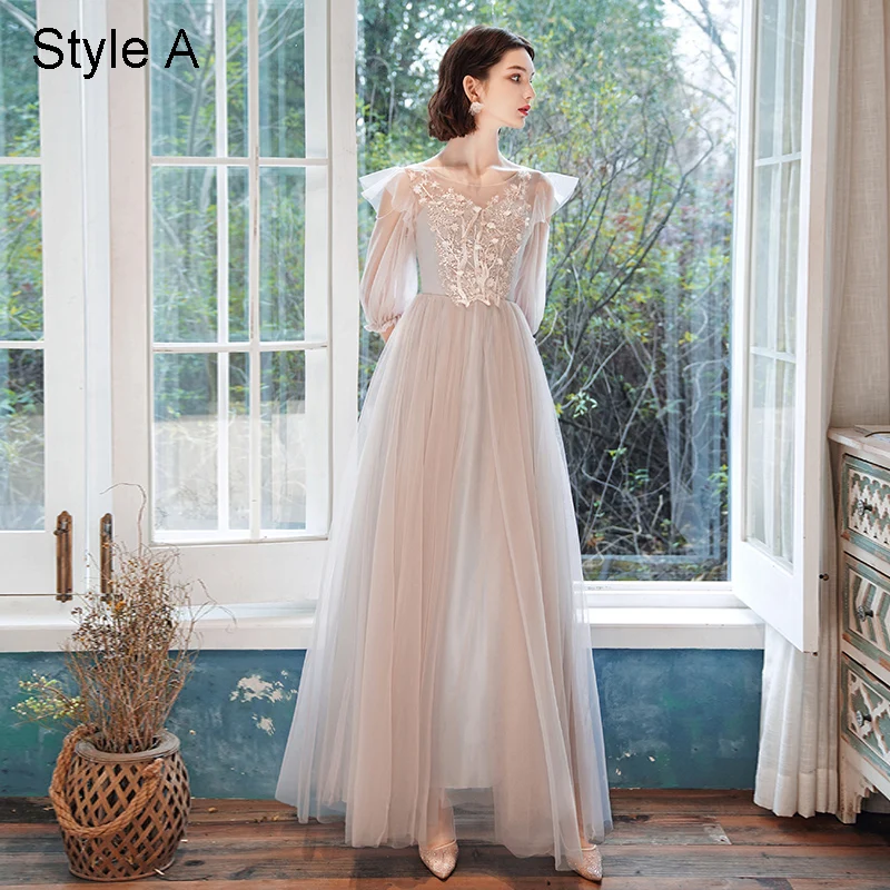 Modest Simple Blushing Pink Bridesmaid Dresses 2021 A Line Princess V Neck  Lace Flower Appliques Short Sleeve Backless Floor Length Long Wedding Party  Dresses