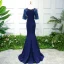 Chic / Belle Bleu Roi Robe De Soirée 2018 Trompette / Sirène En Dentelle Fleur Appliques Perlage Paillettes Encolure Dégagée 1/2 Manches Train De Balayage Robe De Ceremonie