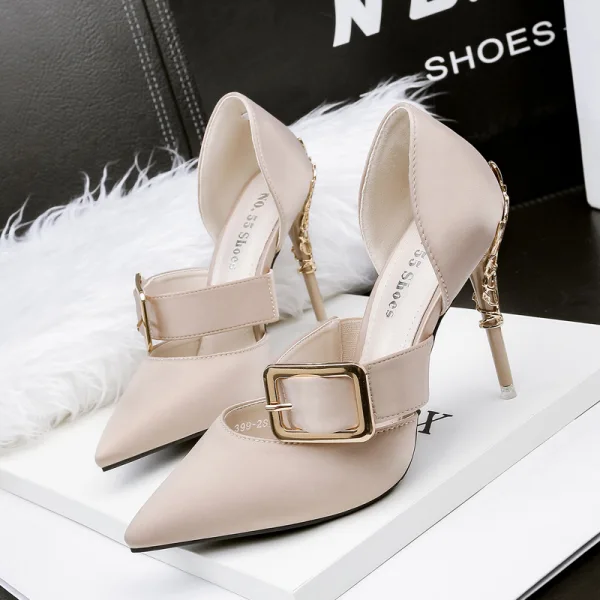 Simple Rouge Désinvolte Chaussures Femmes 2019 Boucle 10 cm Talons Aiguilles À Bout Pointu Talons Hauts