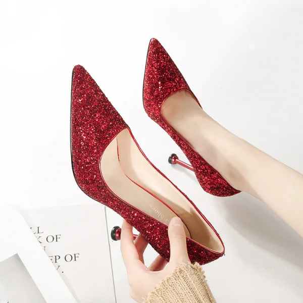 Scintillantes Or Rose Soirée Escarpins 2020 Paillettes 9 cm Talons Aiguilles À Bout Pointu Escarpins