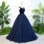 Vintage / Retro Royal Blue Quinceañera Prom Dresses 2018 Ball Gown Beading Sequins Crystal Sash Suede Scoop Neck Backless Sleeveless Floor-Length / Long