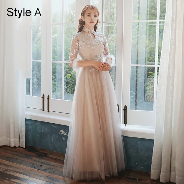 Chinese style Elegant Blushing Pink Embroidered Bridesmaid Dresses 2021 A-Line Princess Chinese style Elegant Blushing Pink Embroidered Bridesmaid Dresses 2021 A-Line Princess