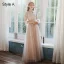Chinese style Elegant Blushing Pink Embroidered Bridesmaid Dresses 2021 A-Line / Princess Scoop Neck 3/4 Sleeve Floor-Length / Long Wedding Party Dresses