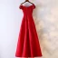 Chic / Beautiful Red Formal Dresses Evening Dresses  2017 Lace Flower Bow Pearl Shoulders Short Sleeve Floor-Length / Long A-Line / Princess Artificial Flowers