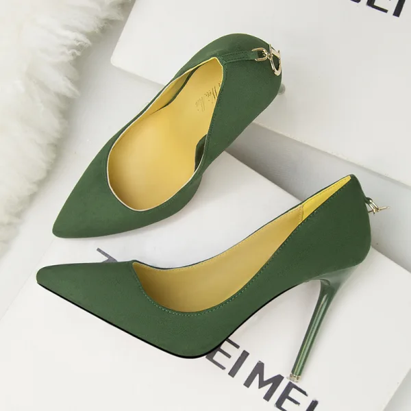 Affordable Black OL Pumps 2020 Suede 11 cm Stiletto Heels Pointed Toe Pumps