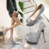 Charming Black Evening Party Womens Shoes 2020 Sequins 14 cm Stiletto Heels Open / Peep Toe High Heels