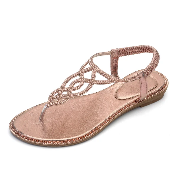 Bohême Plage Argenté Plate Chaussures Femmes 2020 Daim Faux Diamant T-Strap Pantoufle & Tongs