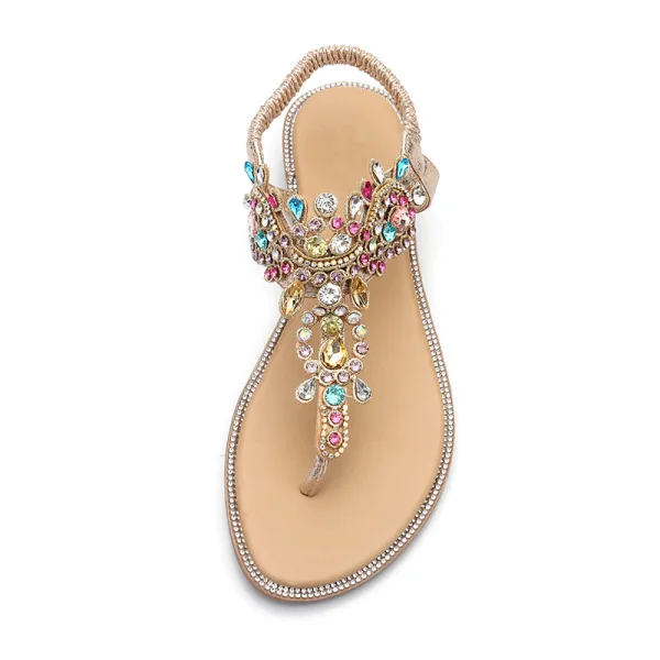 Fashion Gold Casual Flat Womens Shoes 2020 Multi-Colors Rhinestone Suede T-Strap Slipper & Flip flops