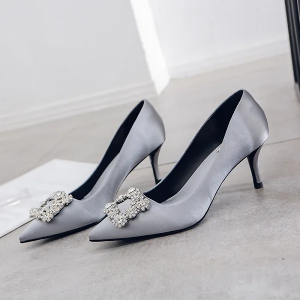 Fashion Ocean Blue Evening Party Pumps 2020 Satin Rhinestone 9 cm Stiletto Heels Pointed Toe Pumps