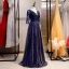 Elegant Royal Blue Evening Dresses  2020 A-Line / Princess V-Neck Beading Crystal Lace Flower Star 3/4 Sleeve Backless Floor-Length / Long Formal Dresses