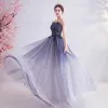 Classy Gradient-Color Purple Evening Dresses  2020 A-Line / Princess Spaghetti Straps Crystal Lace Flower Rhinestone Sequins Sleeveless Backless Floor-Length / Long Formal Dresses
