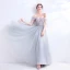 Classy Grey Prom Dresses 2020 A-Line / Princess Off-The-Shoulder Beading Crystal Lace Flower Sleeveless Backless Floor-Length / Long Formal Dresses