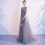 Elegant Grey Evening Dresses  2020 A-Line / Princess V-Neck Beading Sequins Sleeveless Backless Floor-Length / Long Formal Dresses