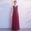 Classy Burgundy Evening Dresses  2020 A-Line / Princess V-Neck Sequins Sleeveless Backless Floor-Length / Long Formal Dresses