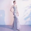 Luxury / Gorgeous Grey Evening Dresses  2020 Trumpet / Mermaid V-Neck Handmade  Beading Rhinestone Sleeveless Backless Floor-Length / Long Formal Dresses