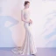 Luxe Champagne Robe De Soirée 2020 Trompette / Sirène Encolure Dégagée Fait main Perlage Gland En Dentelle Faux Diamant Paillettes Manches Courtes Train De Balayage Robe De Ceremonie