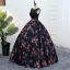 Vintage Marineblau Quinceañera Ballkleider 2018 Ballkleid Drucken Rundhalsausschnitt Rückenfreies Ärmellos Lange Festliche Kleider