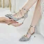 Sparkly Sølv Brudesko Polyester 2020 T-Stropp Rhinestone Paljetter 8 cm Stiletthæler Spisse Bryllup Høyhælte