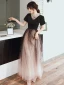 Fashion Black Evening Dresses  2020 A-Line / Princess Scoop Neck Beading Star Sequins Short Sleeve Backless Floor-Length / Long Formal Dresses