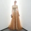 Charmant Gold Abendkleider 2020 A Linie Bandeau Perlenstickerei Pailletten Spitze Blumen Ärmellos Rückenfreies Sweep / Pinsel Zug Festliche Kleider