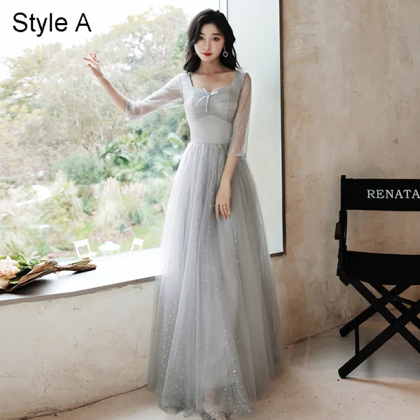 Modern Fashion Grey Bridesmaid Dresses 2021 A-Line Princess Scoop Neck Sequins 3/4 Long Modern Fashion Grey Bridesmaid Dresses 2021 A-Line Princess Scoop Neck Sequins 3/4 Long