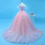 Schöne Himmelblau Rosa Quinceañera Ballkleider 2018 Ballkleid Applikationen Perlenstickerei Off Shoulder Rückenfreies Ärmellos Sweep / Pinsel Zug Festliche Kleider