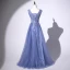 Chic / Belle Océan Bleu Robe De Soirée 2020 Princesse V-Cou Perlage Glitter Paillettes Sans Manches Dos Nu Longue Robe De Ceremonie