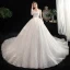 Charmant Ivoire Robe De Mariée 2020 Princesse V-Cou Perlage En Dentelle Fleur 3/4 Manches Dos Nu Cathedral Train