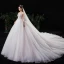 Charmant Ivoire Robe De Mariée 2020 Princesse Encolure Dégagée Perlage Perle Paillettes En Dentelle Fleur Manches Longues Cathedral Train