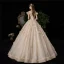Luxury / Gorgeous Champagne Wedding Dresses 2020 A-Line / Princess Off-The-Shoulder Appliques Pearl Sequins Sleeveless Backless Floor-Length / Long