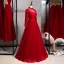 Affordable Chinese style Burgundy Evening Dresses  2020 A-Line / Princess High Neck Beading Lace Flower Long Sleeve Backless Floor-Length / Long Formal Dresses