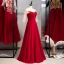 Elegant Burgundy Evening Dresses  2020 A-Line / Princess Scoop Neck Rhinestone Pearl Lace Flower 3/4 Sleeve Backless Floor-Length / Long Formal Dresses