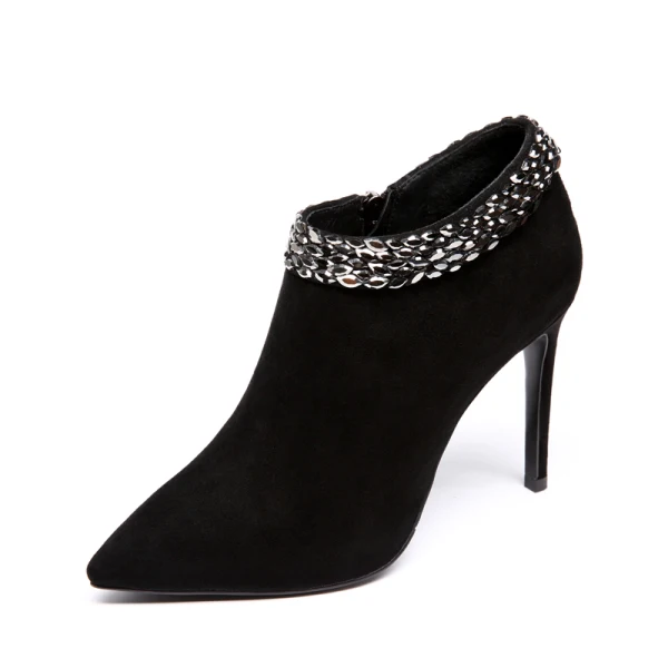 Schlicht Schwarz Freizeit Stiefel Damen 2020 Leder Wildleder 10 cm Stilettos Spitzschuh Stiefel