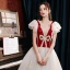 Lovely Burgundy Prom Dresses 2021 A-Line / Princess V-Neck Beading Short Sleeve Backless Bow Floor-Length / Long Formal Dresses