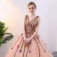 Flower Fairy Pearl Pink Prom Dresses 2018 Ball Gown Appliques Pearl V-Neck Backless Sleeveless Floor-Length / Long Formal Dresses