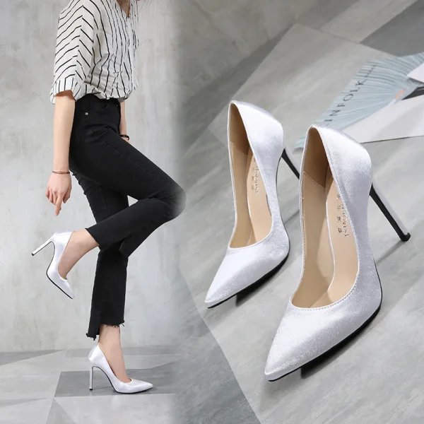 Enkla Röd Kontors Pumps 2020 Satin 11 cm Stilettklackar Spetsiga Pumps