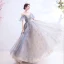 Élégant Gris Robe De Bal 2020 Princesse Encolure Dégagée Perlage Paillettes Manches Courtes Dos Nu Longue Robe De Ceremonie