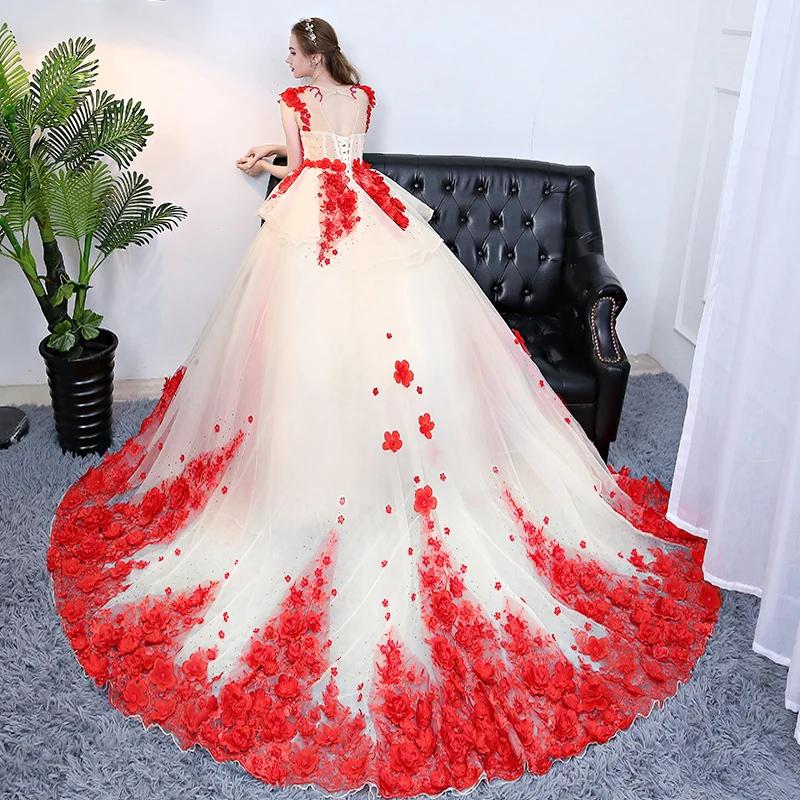 open lace back dress Red Satin Square Neck Prom Dress with White Short Sleeves main image 0