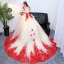 Stunning Champagne Red Prom Dresses 2018 Ball Gown Appliques Beading Scoop Neck Backless Sleeveless Chapel Train Formal Dresses