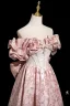 Lovely Blushing Pink Beading Pearl Sequins Printing Prom Dresses 2025 A-Line / Princess Off-The-Shoulder Short Sleeve Backless Bow Floor-Length / Long Prom Formal Dresses